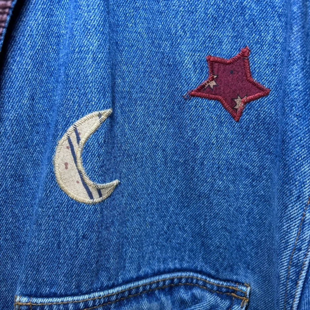 Baccini Womens Denim Jacket 2XL Embroidered Birdhouses Vintage Barn Jacket Moon - Picture 7 of 15